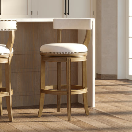 31' Bar Stool, Pecan Finish with Linen Fabric Seat and Back, 1PC