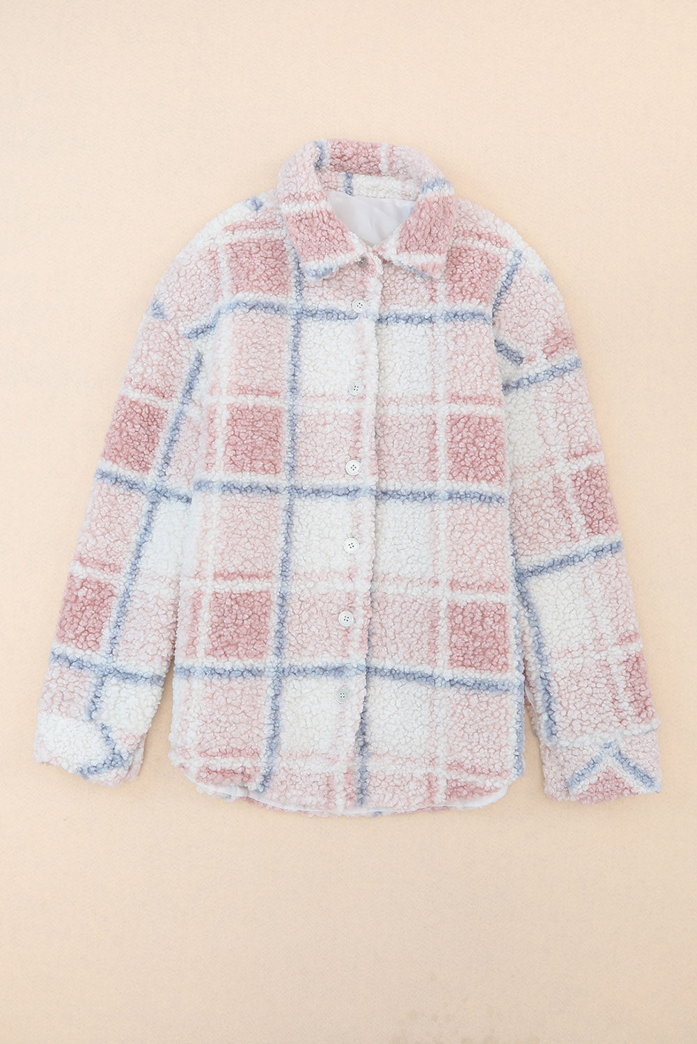 Multicolor Check Print Turn Down Collar Sherpa Jacket - Eloy Royal