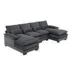 Modern U-shaped Sectional Sofa with Waist Pillows, 6-seat Upholstered Sleeper Sofa with Chaise Lounge in Velvet, 109.8*55.9', Gray