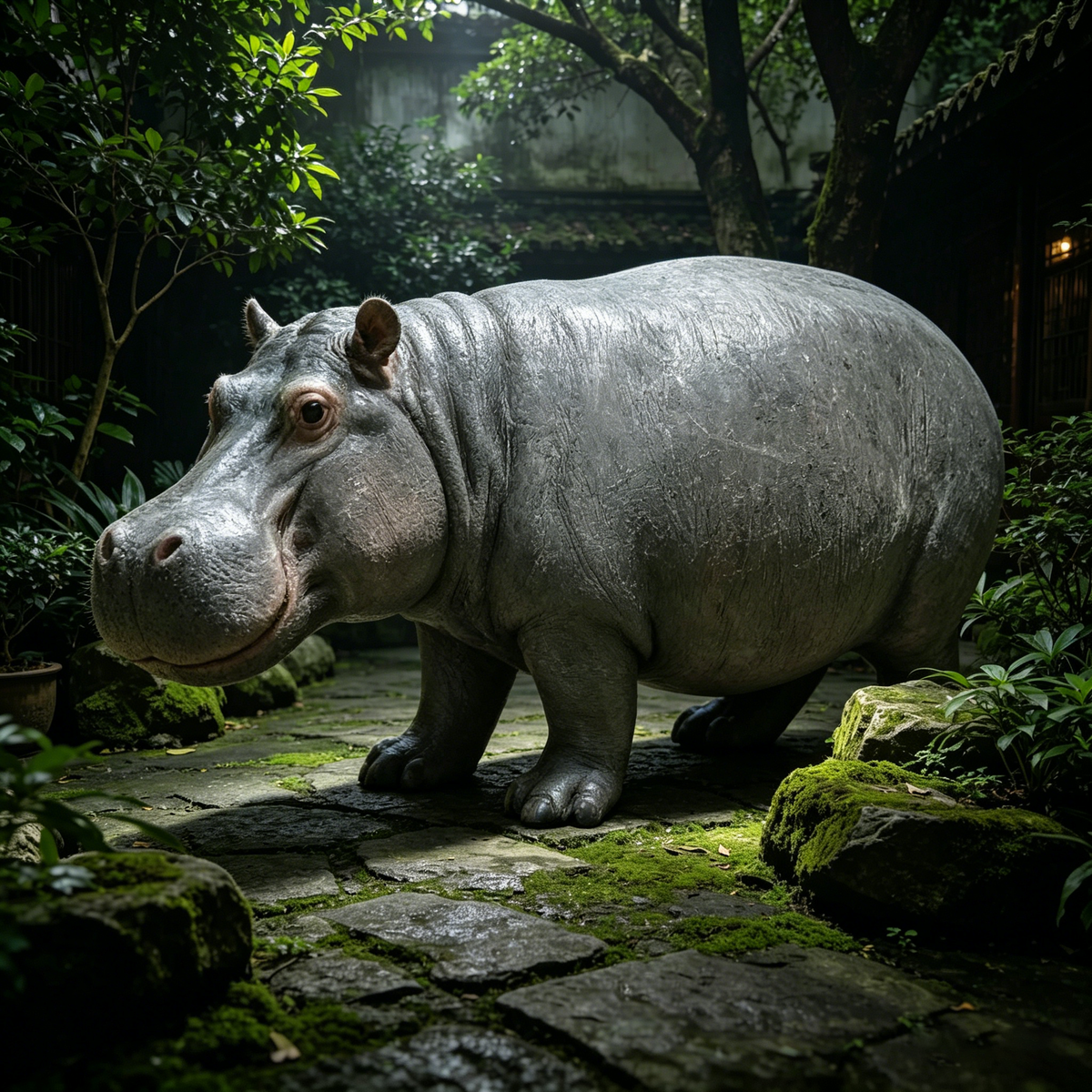 12.6'' Weather Resistant Hippopotamus Garden Statue, Realistic Resin Hippo Wildlife Sculpture, Outdoor Decor for Lawn, Yard, Patio & Pond Landscaping