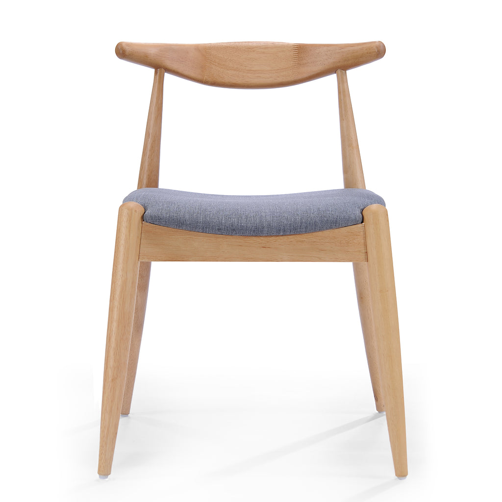 Set of 2 Vintage Rubberwood Dining Chairs with Ergonomic Backrest & Comfort Cushions in Natural+Gray, Solid Rubberwood Frame, Upholstered Seats