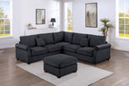 4pc Sectional Set Matching Pillow Cocktail Ottoman Corner Wedge Right And Left Arm Loveseat Corduroy Upholstered Black Finish Primary Living Room