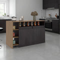 Elgin Kitchen Bar Counter with Ample Storage and Shelves, Black Wengue / Natural Oak
