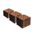 Acacia Wood Interlocking Deck Tiles 12x12 Inches Diagonal Pattern Outdoor Patio Flooring Brown Wood Waterproof All-Weather Decking