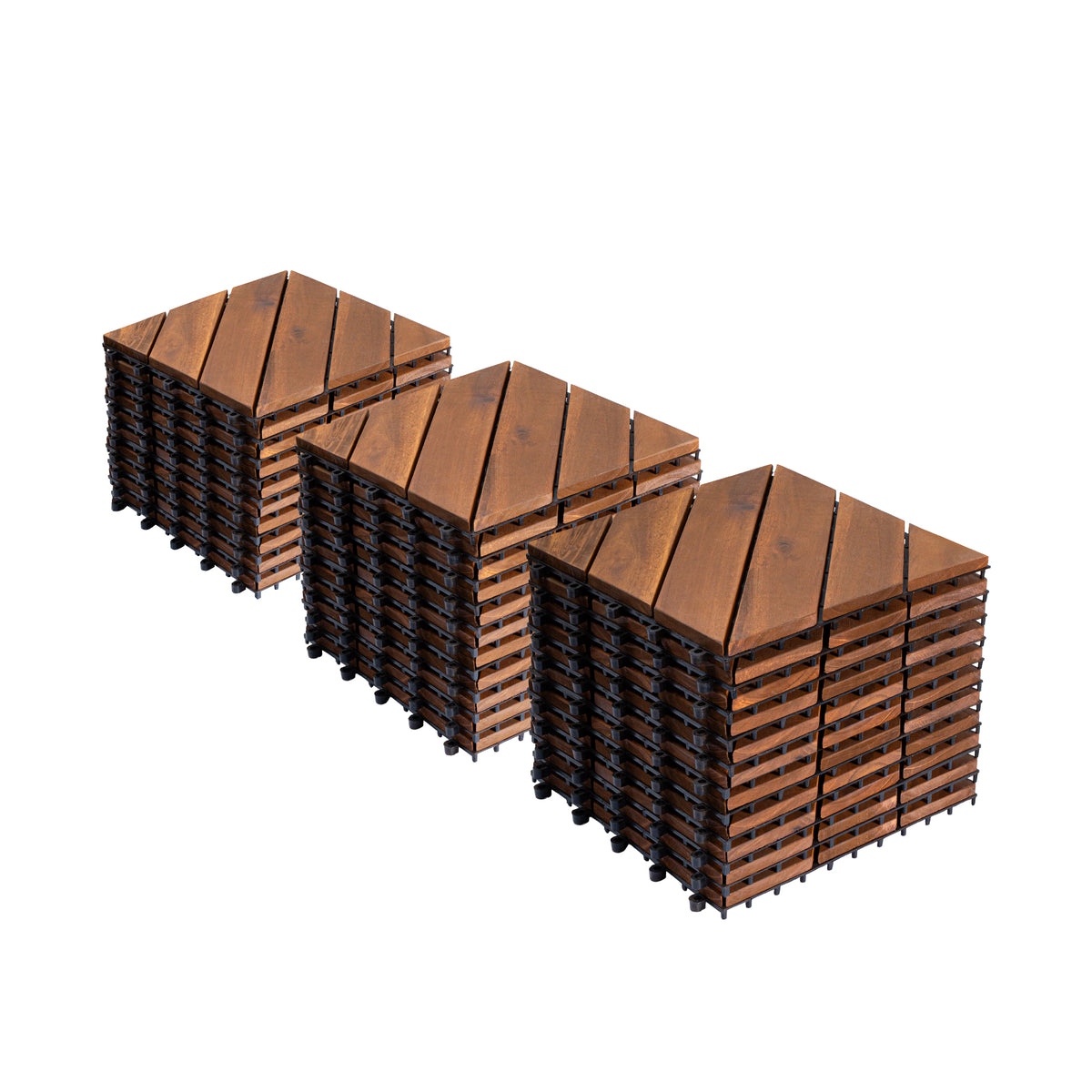 Acacia Wood Interlocking Deck Tiles 12x12 Inches Diagonal Pattern Outdoor Patio Flooring Brown Wood Waterproof All-Weather Decking
