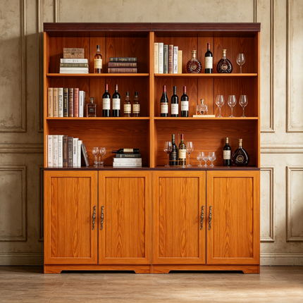 Freely Combine Set Of 2 PCS Tall Storage Bookcase, Height Adjustable Open Shelves & Closed Door Cabinet, Anti-Tip Sturdy Wine Storage MDF Display Bookshelf for Living Room Study Bedroom Home Office