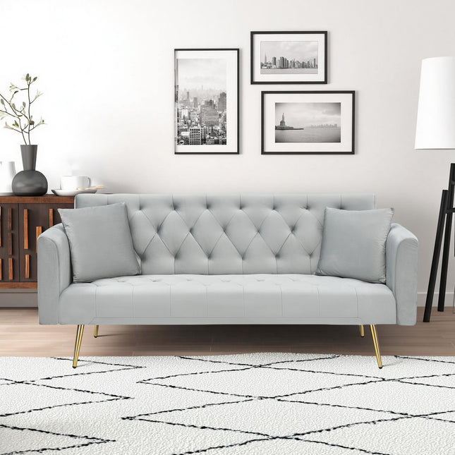 71-inch convertible love seat sofa, American vintage grey velvet material, suitable for small living room, bedroom, office