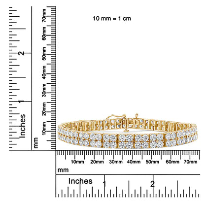 14K Yellow Gold 10.0 Cttw Diamond 2 Row Tennis Bracelet (L-M Color, I2-I3 Clarity) - Size 7.25 Inches