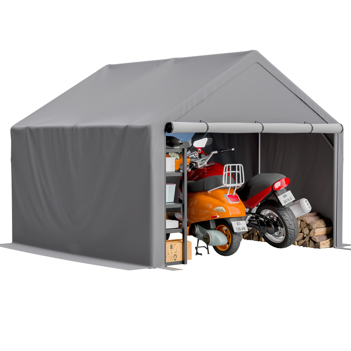 10x10 FT Outdoor Storage Shed, Window‑Less All‑Weather Garden Shelter, Waterproof & UV‑Resistant Cover, Multi‑Purpose Utility Cabin for Bicycles, Tools, Firewood Storage, Easy Assembly