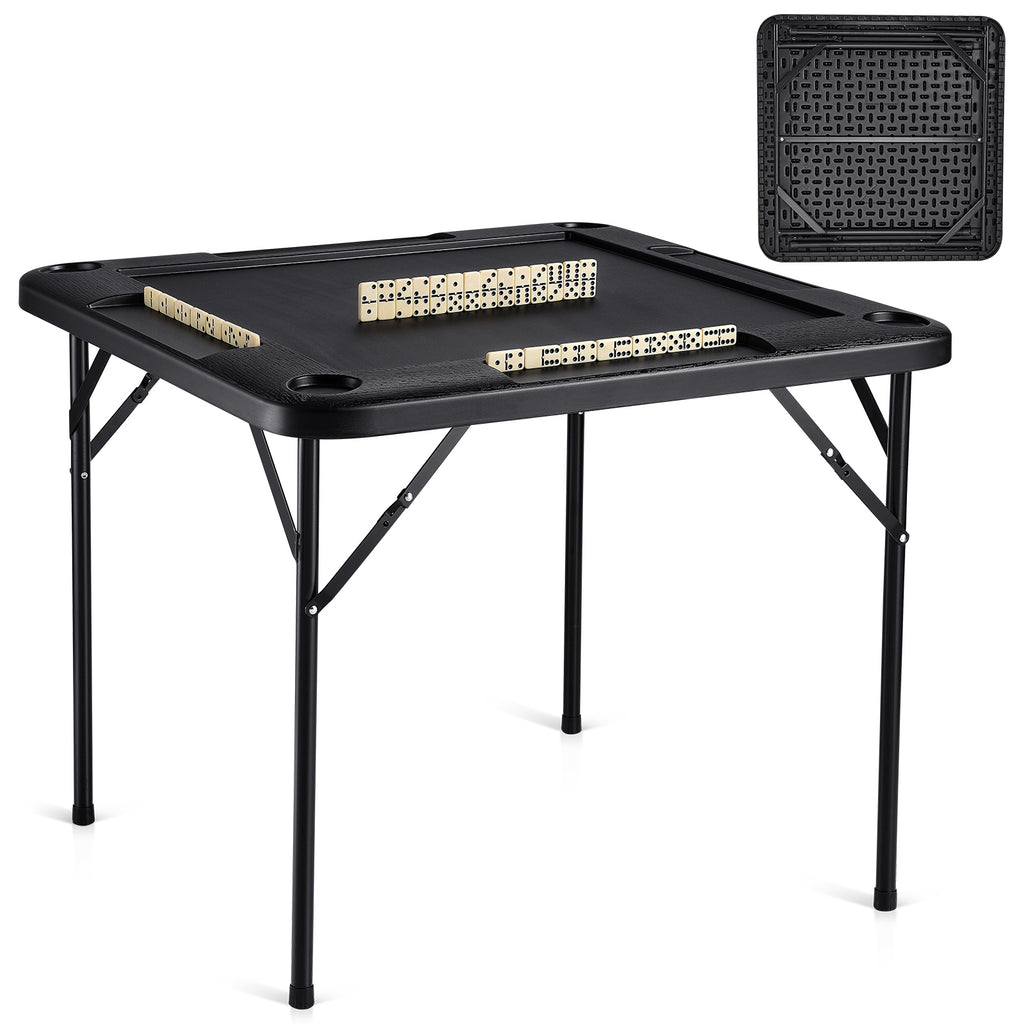 Mahjong Table 4 Player Folding Card Table & 4 Cup Holders Chip Trays Black