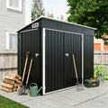 4 x 8 FT Galvanized Steel Outdoor Storage Shed with 3 Access Doors, Ventilated Weatherproof Metal Utility Shed for Garden Tools, Bikes & Patio Equipment,Black(3.58*7.41 ft)