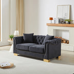 {Video] Classic Modern Style Sofa, 62-inch Chesterfield Classic Rolled Arm Tucked-in Nailhead Decor Cloud Two-Seater Velvet Sofa, Luxury Double Sofa Suitable for Living Room, Bedroom, Apartment, - Eloy Royal