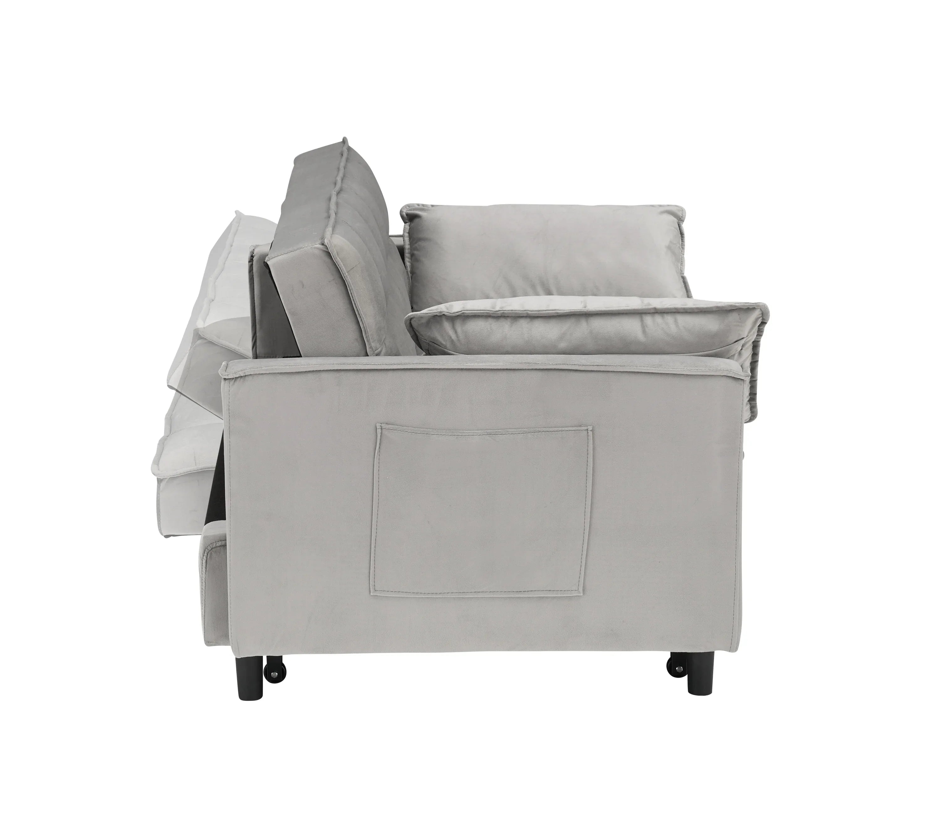 Modern Velvet Loveseat Futon Sofa Couch Pullout Bed, Small Love Seat Lounge Sofa w/Reclining Backrest, Toss Pillows, Pockets, Furniture for Living Room,3 in 1 Convertible Sleeper Sofa Bed, Gra - Eloy Royal