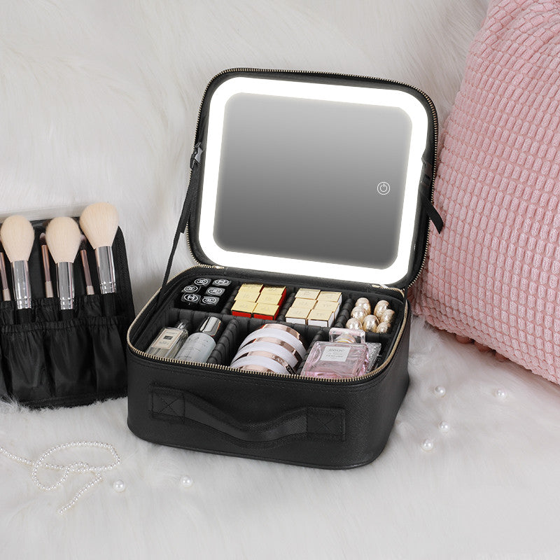 Smart LED Cosmetic Case With Mirror Cosmetic Bag Large Capacity Fashion Portable Storage Bag Travel Makeup Bags - Eloy Royal