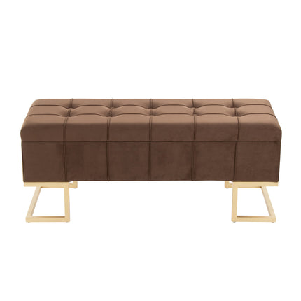 Storage Bench in Gold Steel and Brown Velvet
