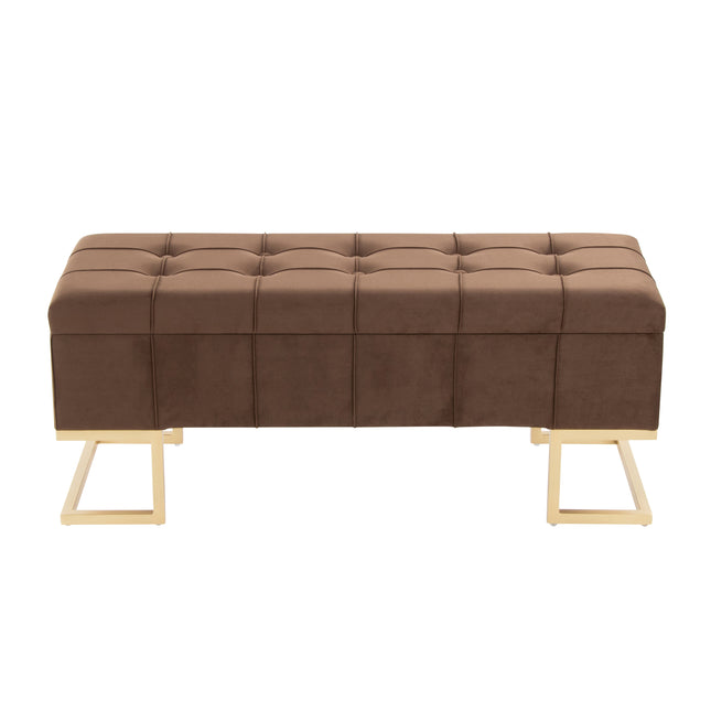 Storage Bench in Gold Steel and Brown Velvet