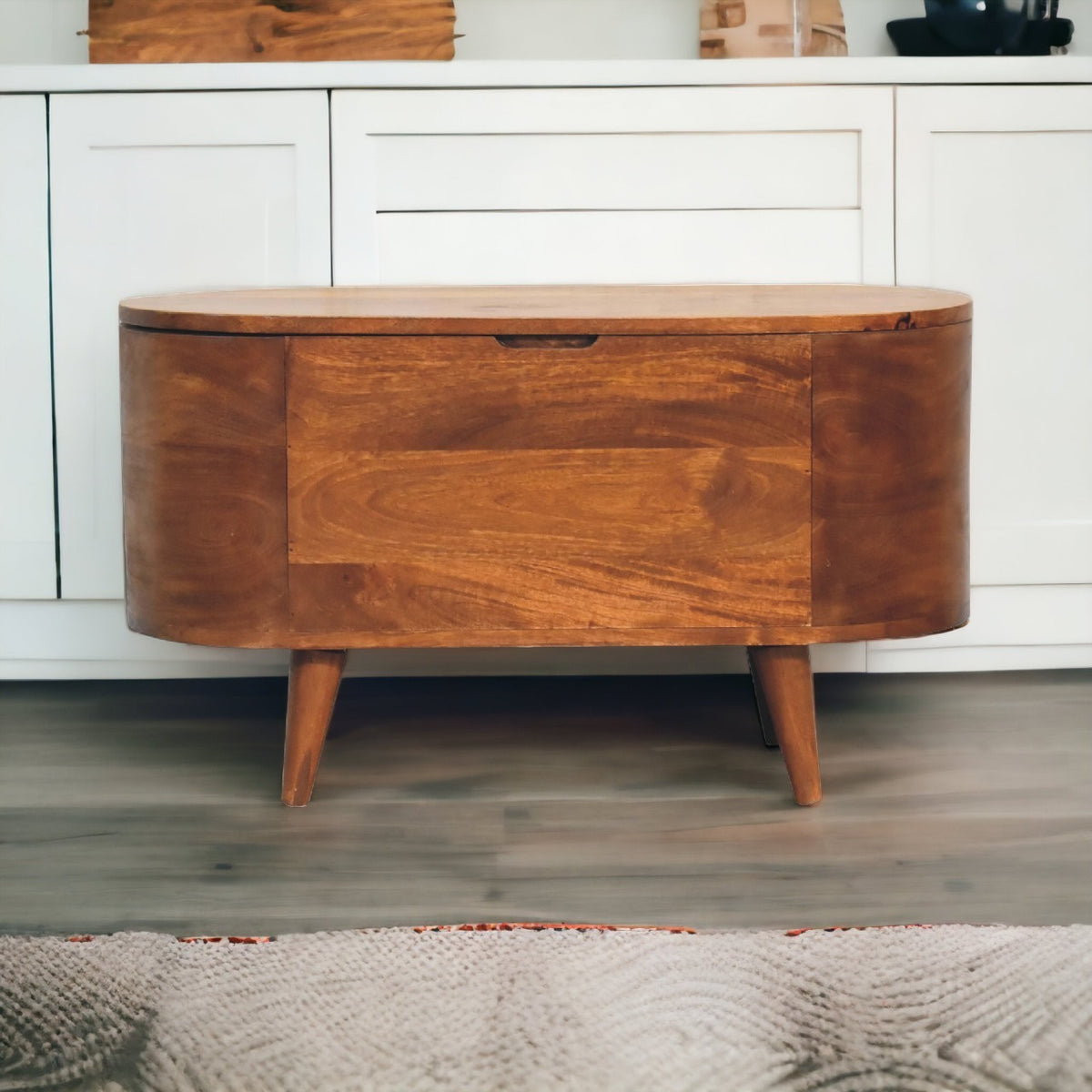 Solid Wood Chestnut Rounded Lid-Up Blanket Box, Storage Box