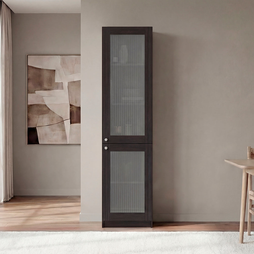 Surry Tall Bookcase 71' H with 2 Fluted Panel Doors and Five Interior Shelves,  Black Wengue