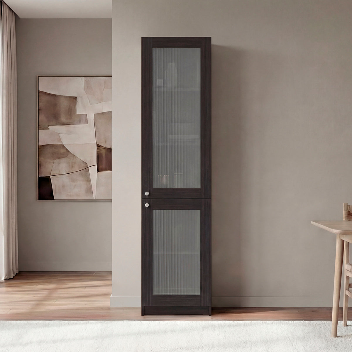 Surry Tall Bookcase 71' H with 2 Fluted Panel Doors and Five Interior Shelves,  Black Wengue