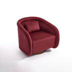 Wine Red Swivel Barrel Chair with Velvet Upholstery, 360-Degree Rotating Accent Chair for Living Room, Bedroom, or Office, Made of Solid Rubber Wood and High-Density Foam