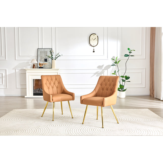 Leather Upholstered Modern Dining Chair with Diamond Tufted Button Back - Dining Room Negotiation Room Cafe Office Accent Chair (Light Brown, Set of 2)