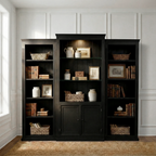 78.75'' Tall 3-Pieces Bookcase, Display Cabinet with 5 Colors Adjustable LED Ceiling Light, Retro style Bookshelves with tempered glass shelves for Living Room, Office, Studio or Workspace, Black - Eloy Royal