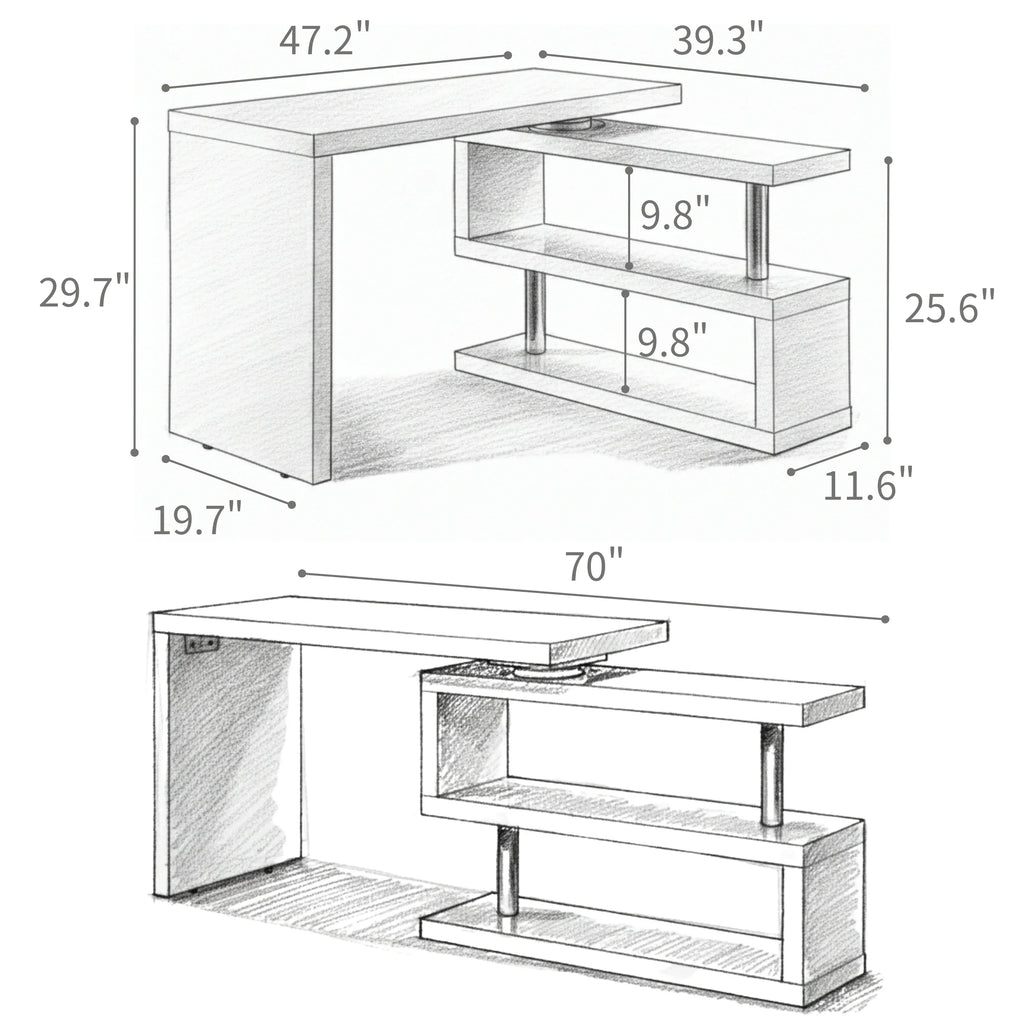 Modern 47'L Swivel Top Desk-High Gloss White - Eloy Royal