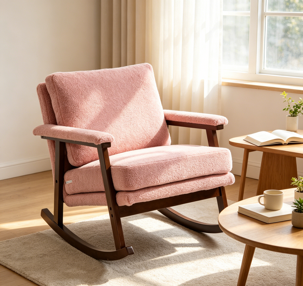 Mid Century Modern Accent Chair ,rocking chair with Solid Wood Frame, Upholstered Living Room Chairs , Reading Armchair for Bedroom Sunroom