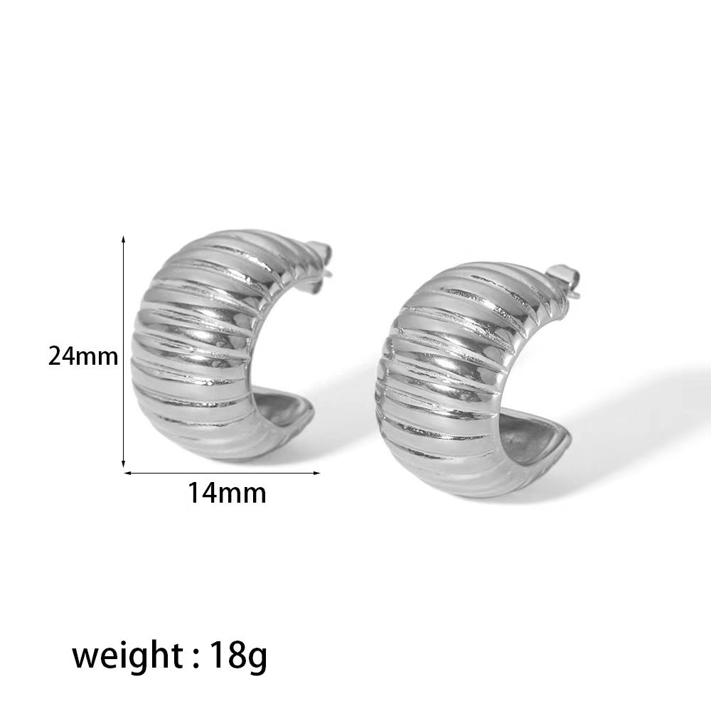 18K Stainless Steel Wide Stripe C- Shaped Earrings - Eloy Royal