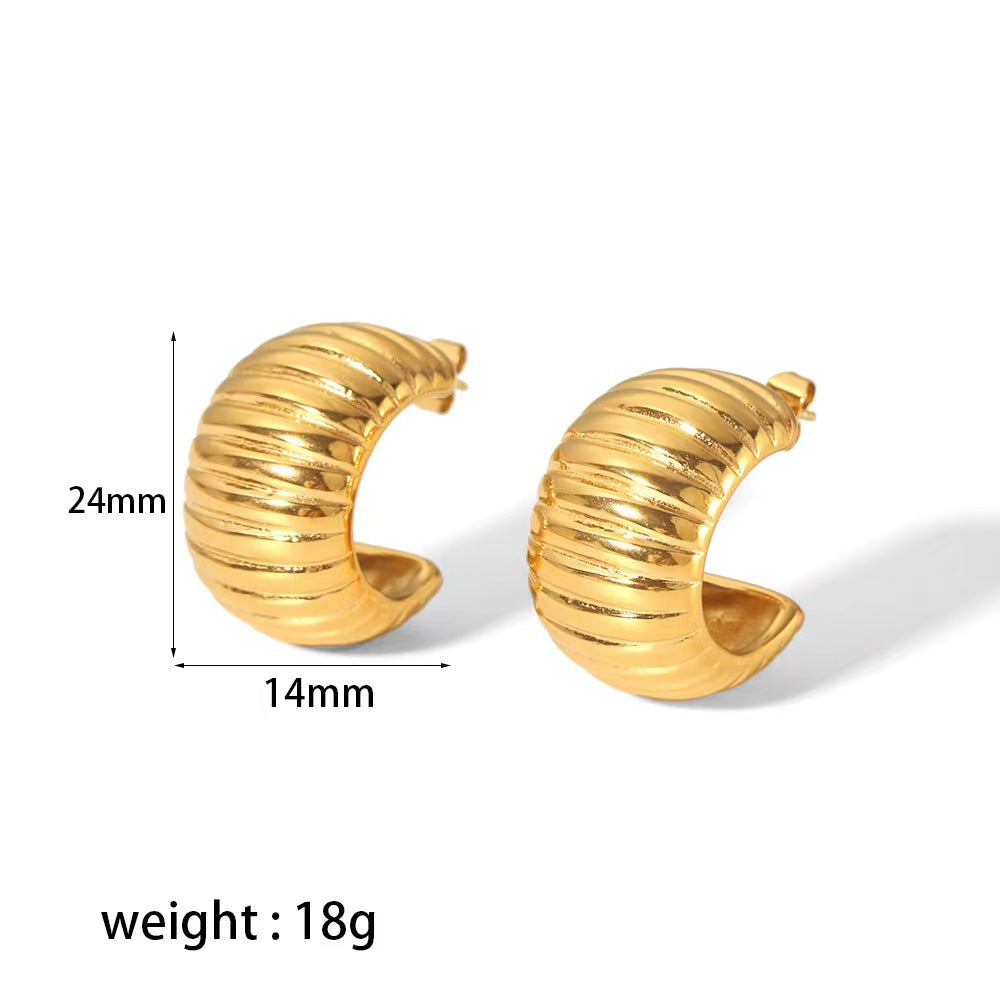 18K Stainless Steel Wide Stripe C- Shaped Earrings - Eloy Royal