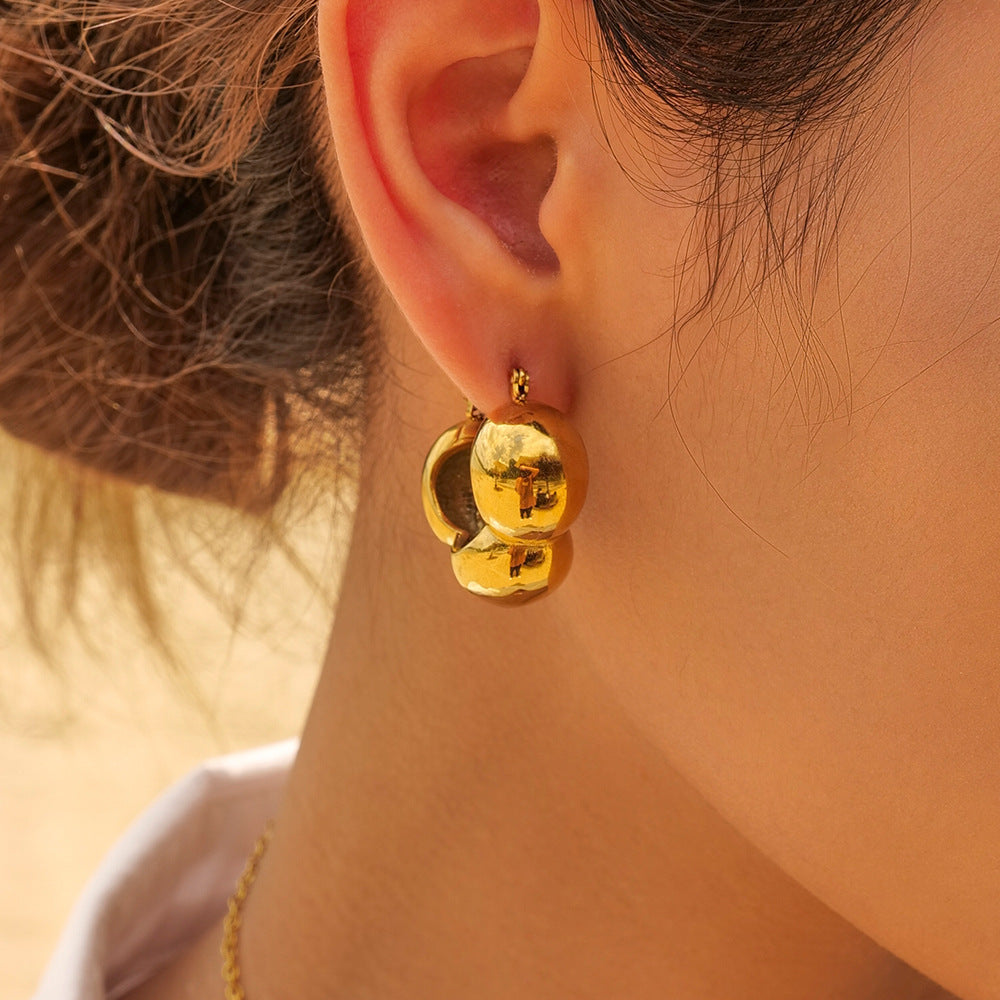 Fashion 18K Gold Stainless Steel Three Hemisphere Earrings