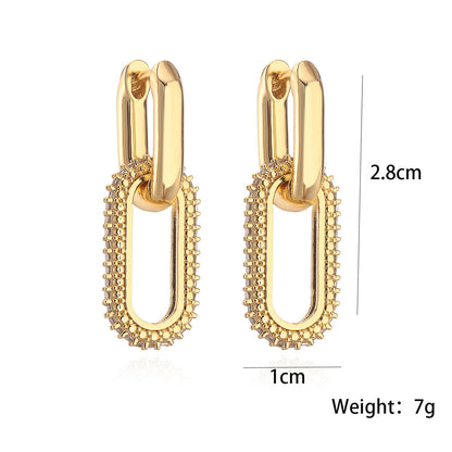 Fashion Personality Copper Gold Plated Zircon Geometric Earrings