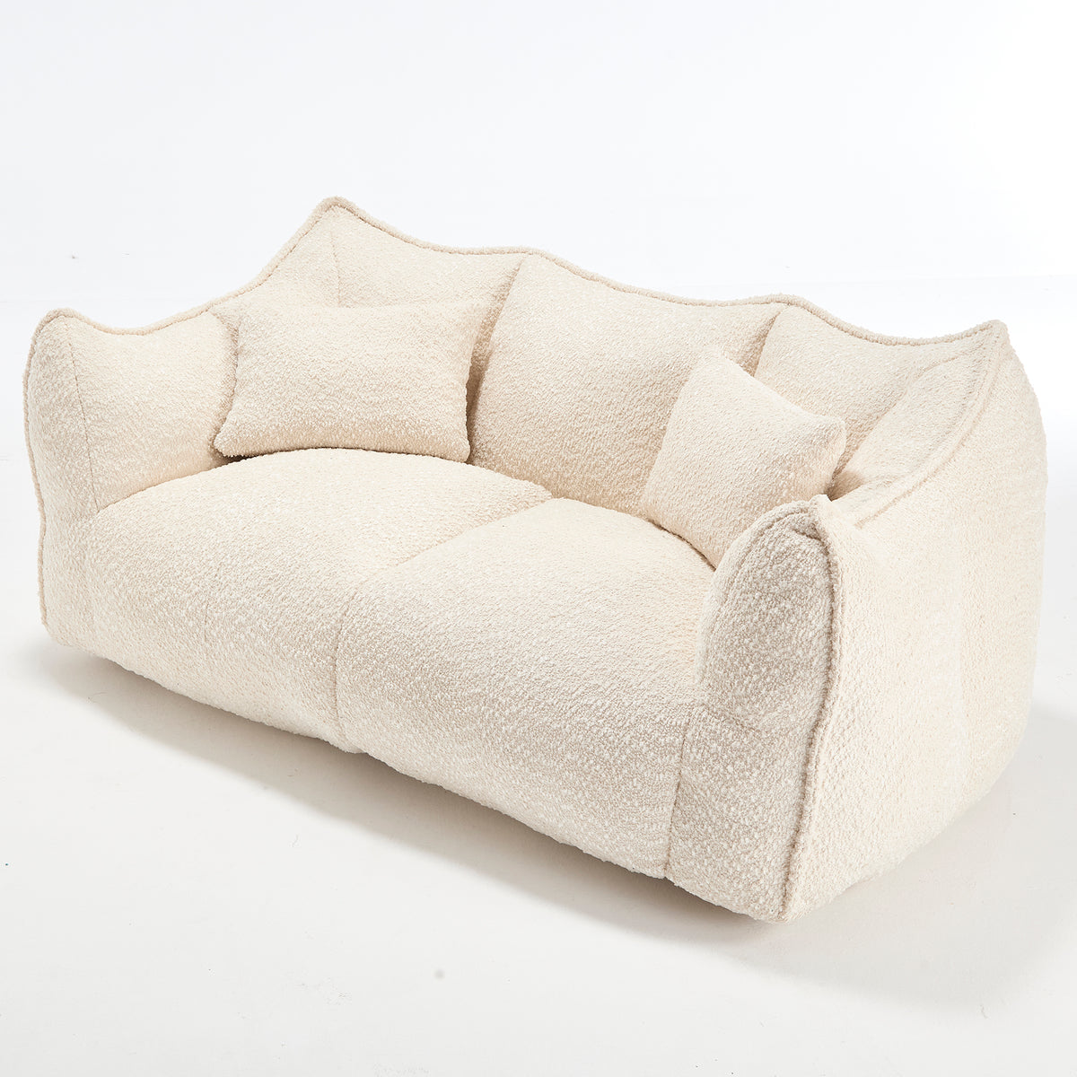 Comfortable Dual Beanbag Chair with High Resilience Foam Core for Two People in Beige Chenille