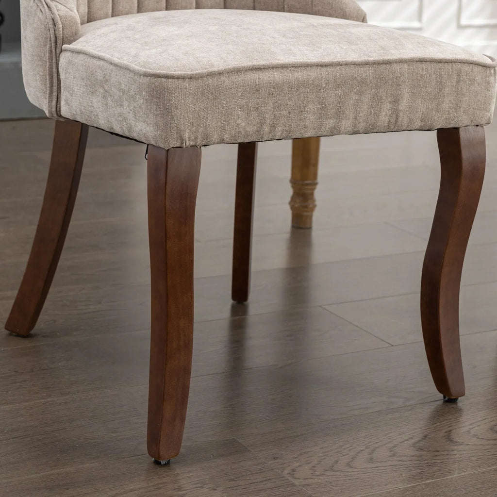 Rayon Cloth Flocking Linen Dining Chairs Channel Kitchen Dinner Chair Comfy Fabric Upholstered Accent Chair for Dining Room with Curved Solid Wood Legs,Set of 2 (Beige), SW1847BG - Eloy Royal