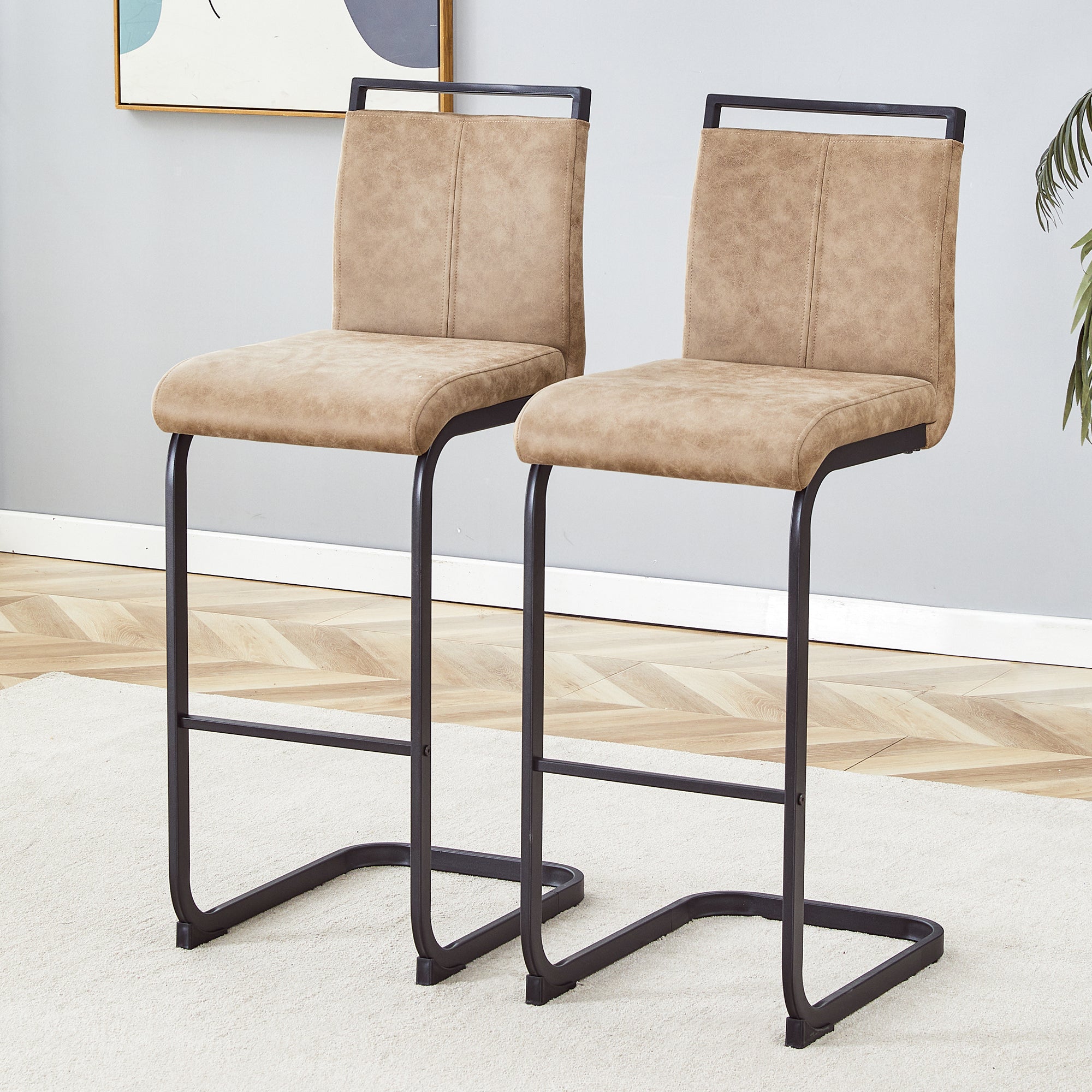 42.5 Inch Tall Brown Tech Fabric Bar Stool - A Perfect Combination of Modern Design, Comfort, and Stability.A Set of 2.Suitable Not Only For Home Use But Also For Bars, Restaurants.W1151P230596