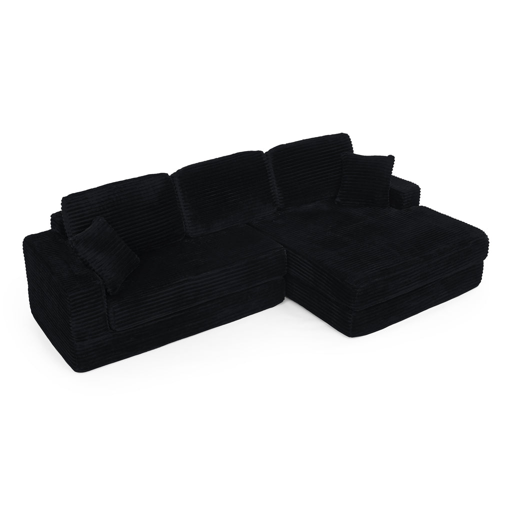 Modern Minimalist Style L Shape Modular Sectional Sofa with Corduroy Finish in Black