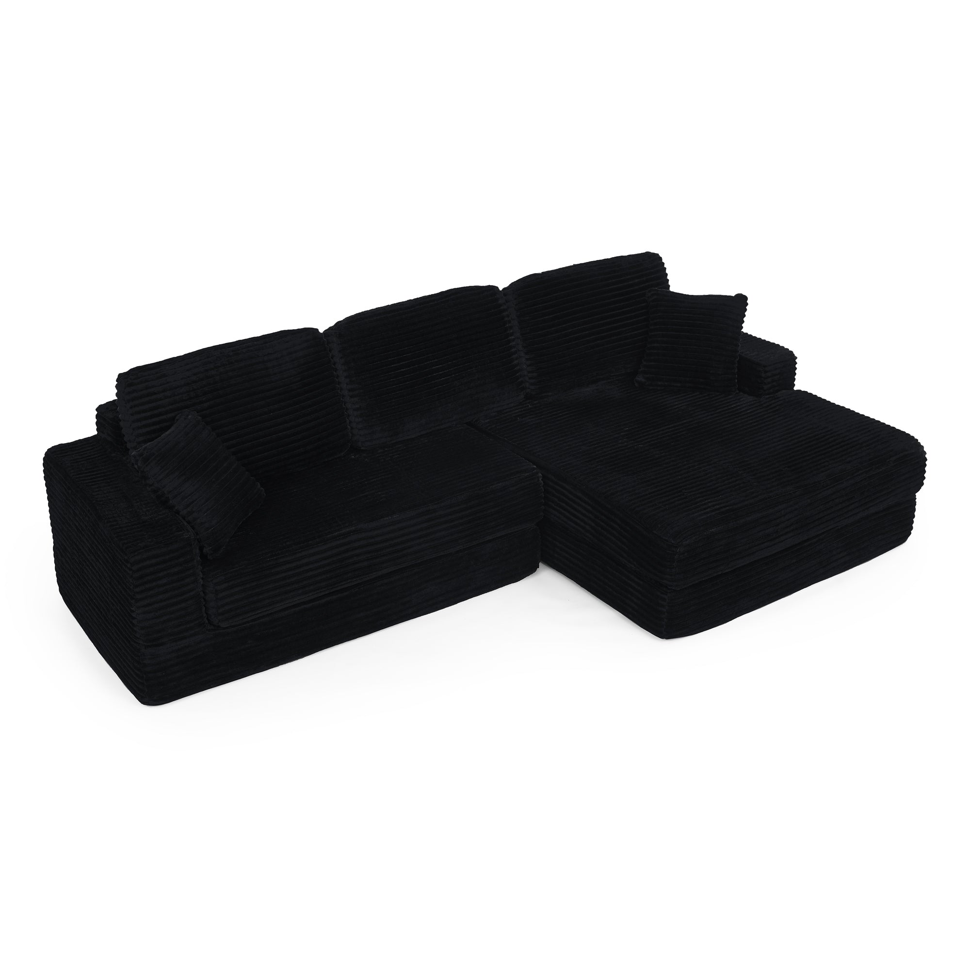 Modern Minimalist Style L Shape Modular Sectional Sofa with Corduroy Finish in Black