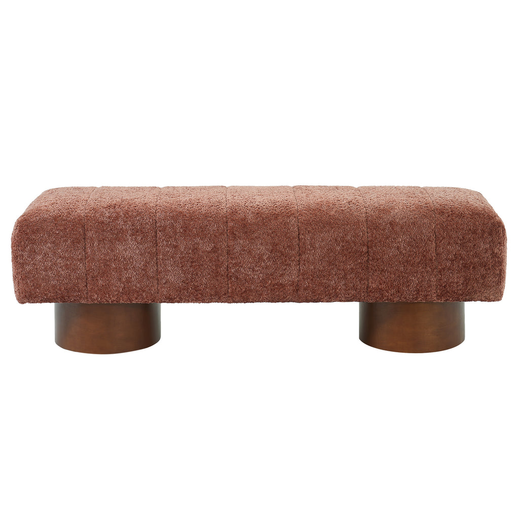 Rust Red Boucle Upholstered Indoor Dining Bench with Rubber & Plywood Frame, 61.02' L Modern Accent Bench in Rust Red Fabric, Sturdy Construction for 250 lbs Capacity
