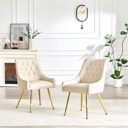 Leather Upholstered Modern Dining Chair with Diamond Tufted Button Back - Dining Room Negotiation Room Cafe Office Accent Chair (Off White, Set of 2)