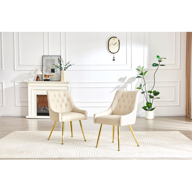 Leather Upholstered Modern Dining Chair with Diamond Tufted Button Back - Dining Room Negotiation Room Cafe Office Accent Chair (Off White, Set of 2)