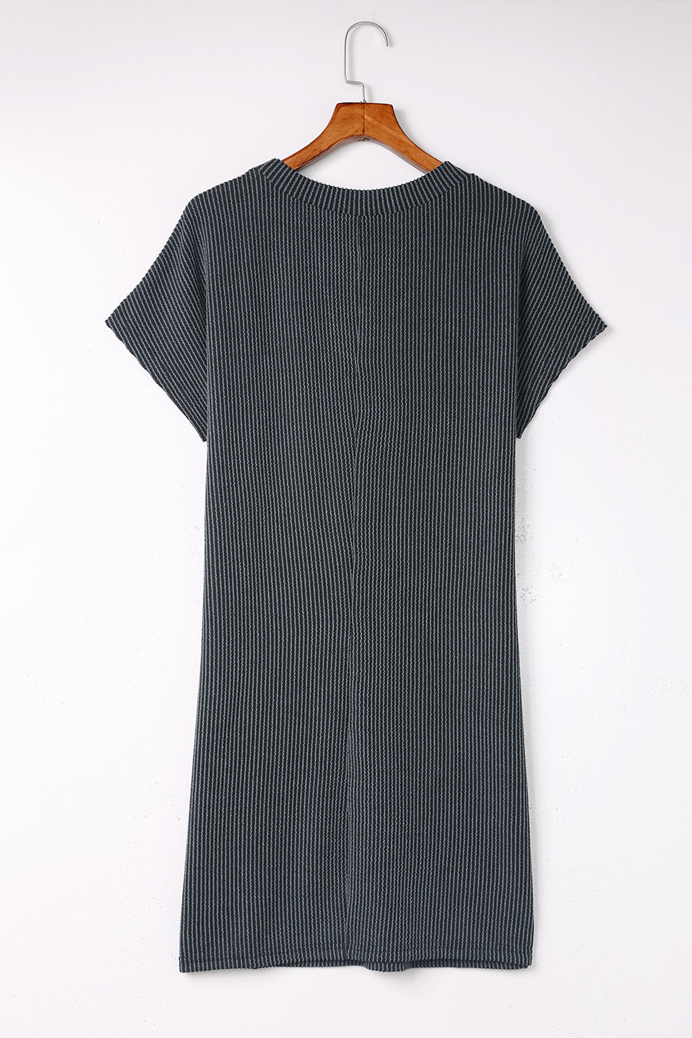 Blue Ribbed Chest Pocket Casual T Shirt Dress - Eloy Royal