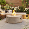 U_Style 38.19'' MGO Propane Outdoor Fire Pit with Vertical Stripe Design, 50000 BTU Round Fire Pit Table with Steel Burner, Adjustable Flame Control, Lava Rocks & Rain Cover,Perfect for Patio&Backyard