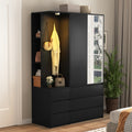 Wardrobe Closet 70.8' H, Bedroom Wooden Wardrobe with 3 Doors 2 Drawers, Modern Clothing Storage Cabinet Combination with Storage Shelves and Hanging Rail, Black