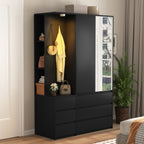 Wardrobe Closet 70.8' H, Bedroom Wooden Wardrobe with 3 Doors 2 Drawers, Modern Clothing Storage Cabinet Combination with Storage Shelves and Hanging Rail, Black