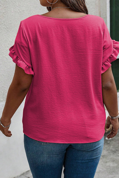 Bright Pink Ruffled Short Sleeve Plus Size Top - Eloy Royal