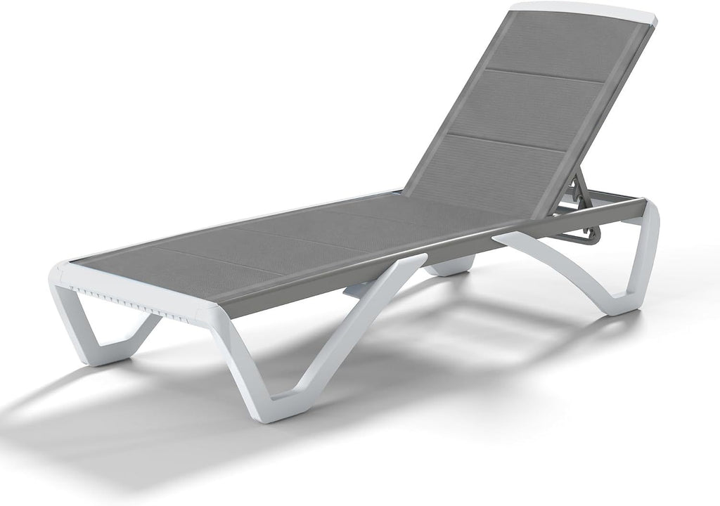 3D Pool Patio Lounger Chair Outdoor Chaise Lounge Chair, Grey, Aluminum Frame, All Weather Pool Lounge Chair for Deck Lawn Backyard
