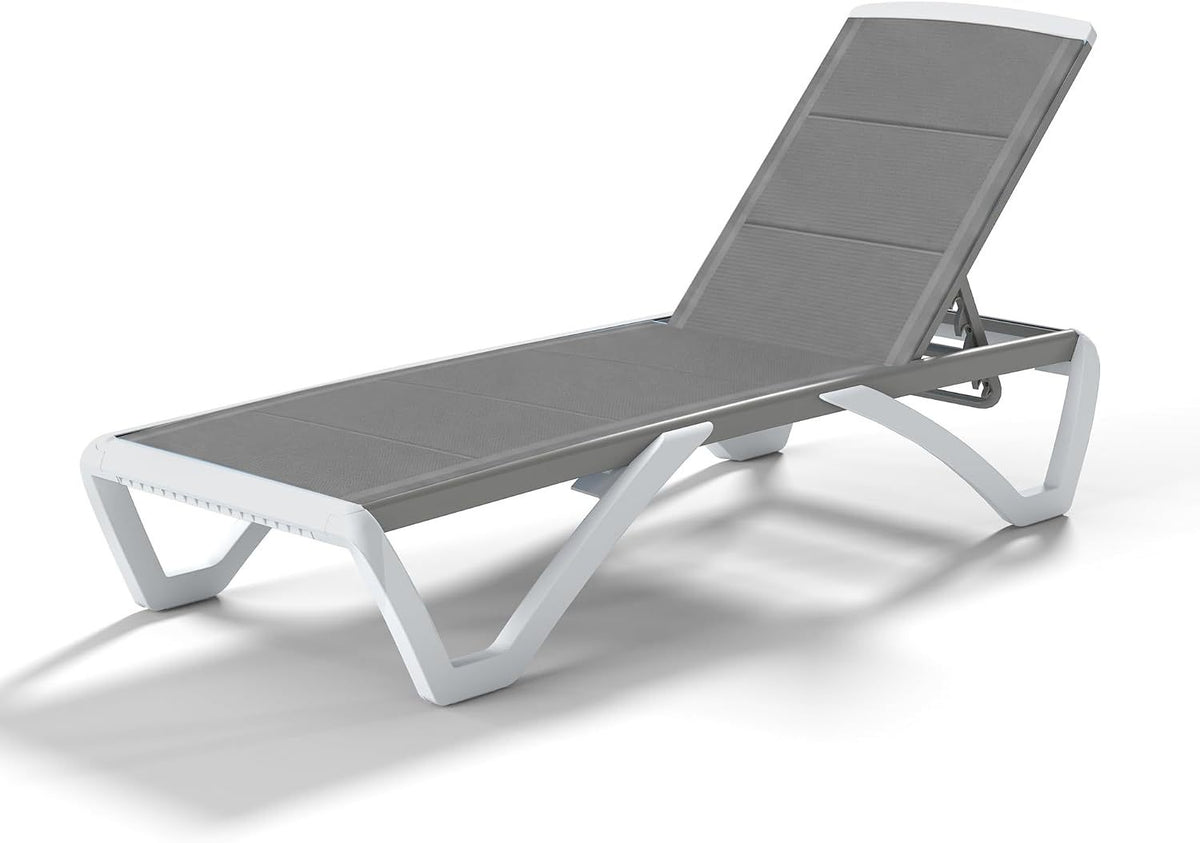 3D Pool Patio Lounger Chair Outdoor Chaise Lounge Chair, Grey, Aluminum Frame, All Weather Pool Lounge Chair for Deck Lawn Backyard