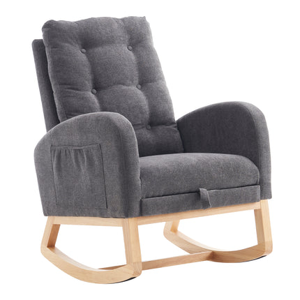 LY-5104 Gray Accent Rocking Chair with Footrest High Back Rubber Wood Rocking Legs