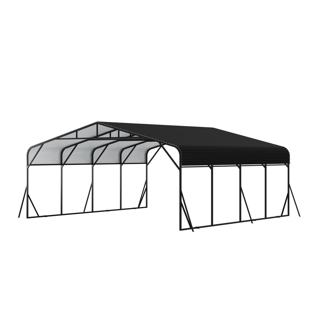 Black Heavy Duty Steel Carport 20 x 20 FT - All-Weather Shelter for Vehicles, Boats & Equipment - Reinforced Frame with Quick Assembly
