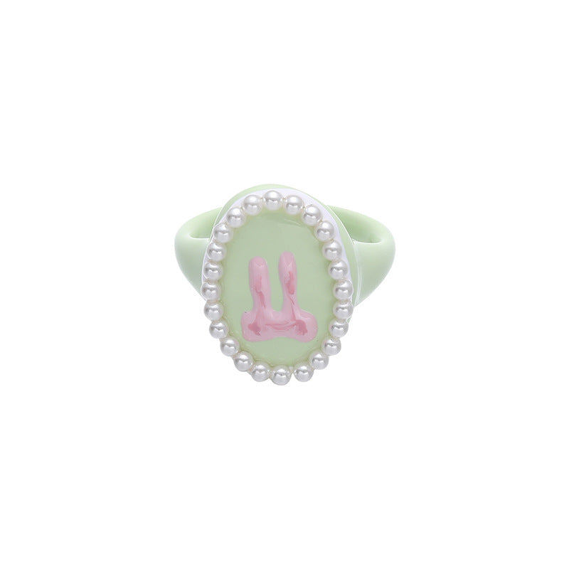 Enamel Cartoon Cute Shape Pearl Surrounding Design Ring